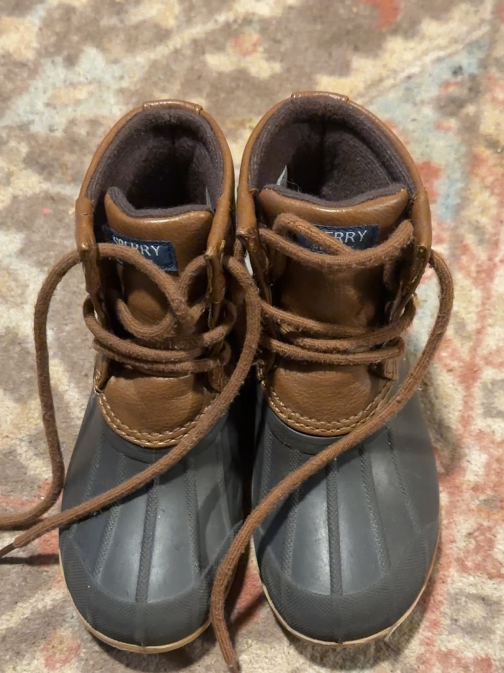 Sperry Brown Leather and Gray Rubber Kids Rain Boots